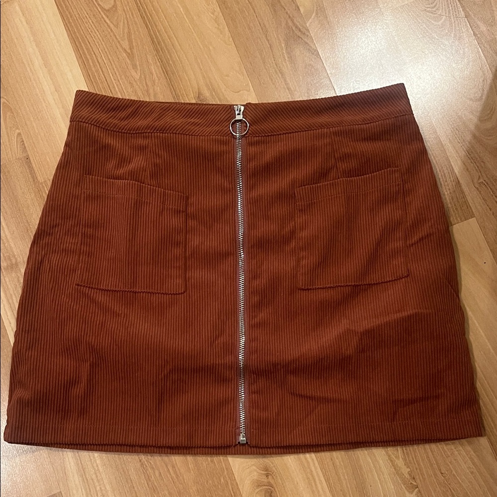 SHEIN Rust Mini Skirt with Front Zipper